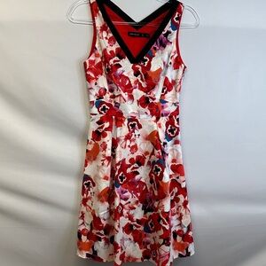Karen Millen Floral V-Neck Sleeveless Fit & Flare Dress Red Multi 4
